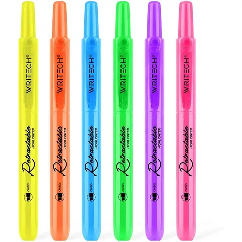 WRITECH Retractable Highlighters Assorted Colors: Chisel Tip Click Aesthetic Highlighter Marker Pens Pack Multi Colored Ink No Bleed Smear for Highlighting Journaling (12ct Neon+Pastel)