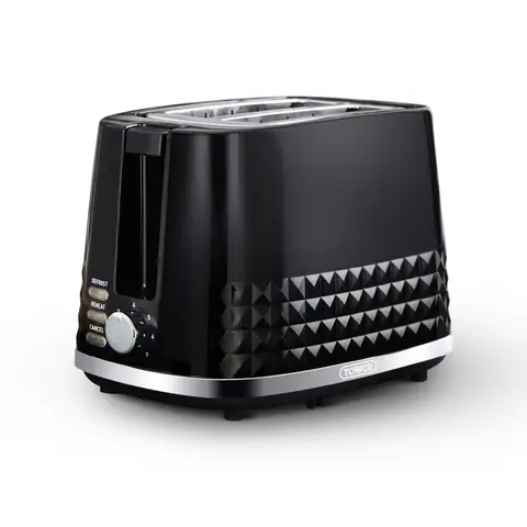 Tower Solitaire 2 Slice Toaster, 850W, Wide Slots, 3D Diamond Textured, Black & Chrome Accents - T20082BLK