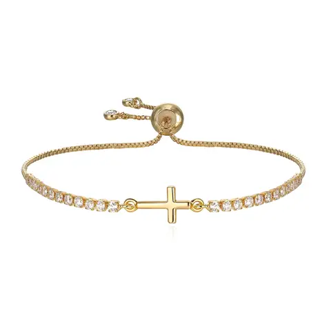 Ever Faith 14K Gold Plated Cubic Zirconia Cross Adjustable Bracelet