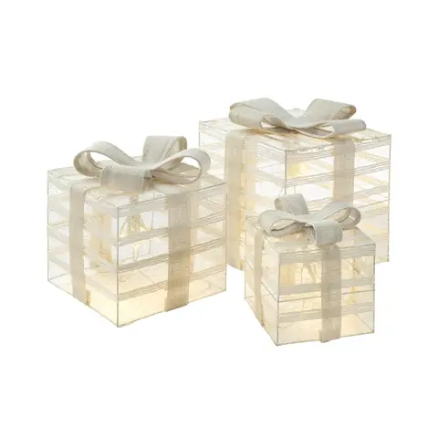WeRChristmas Set of 3 Pre-Lit Paper String and Gauze Gift Boxes, 26 cm