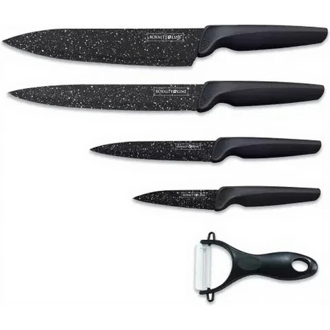 Royalty Line 5-teiliges Messerset - 20 cm Kochmesser + 20 cm Tranchiermesser + 11 cm Messer + 7 cm Schäler + Keramikschäler