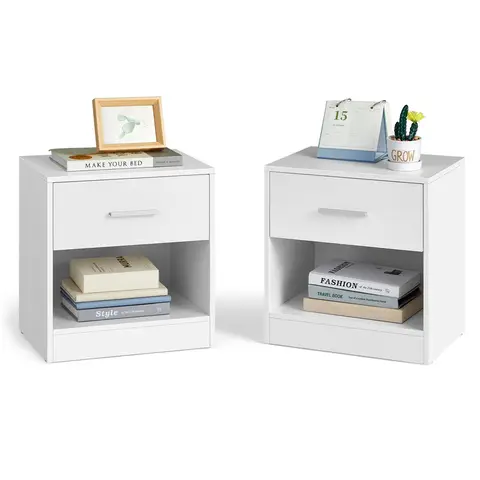 VASAGLE Bedside Tables 1 Drawer Classic White Set of 2