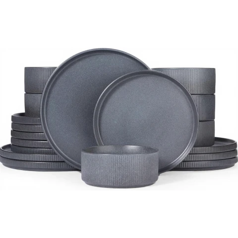 Richmount Starlight Serie Geschirrset - 12-teiliges Keramikset für 4 Personen - Enthält Essteller/Salatteller/Müslischalen - Spülmaschinen- und Mikrowellengeeignet - Matt Dunkelgrau