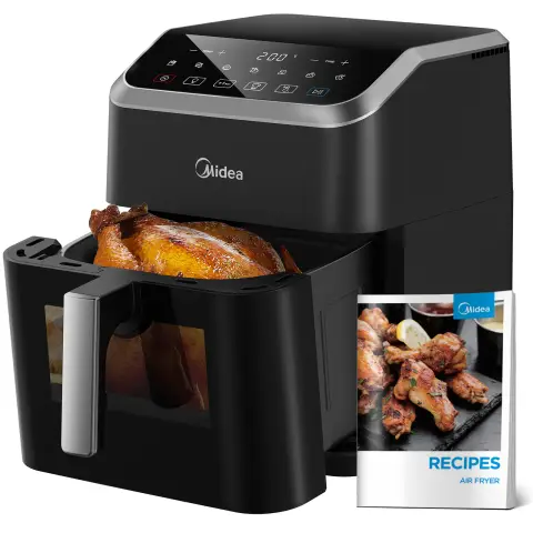 Midea MF-CY70K Air Fryer with Window 7L, HeatXpress Rapid Air Technology, 90% Less Oil & Max Crisp, Energy Saving, 7-In-1 Presets, Non-Stick, Dishwasher Safe, Flexible Heating +1 Minute Button,1600W