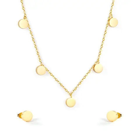 5 Round Button Charm Set 18K Gold Plated Necklace and Earrings