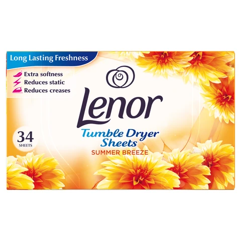 Lenor Fabric Tumble Dryer Sheets, Summer Breeze, 34 Sheets