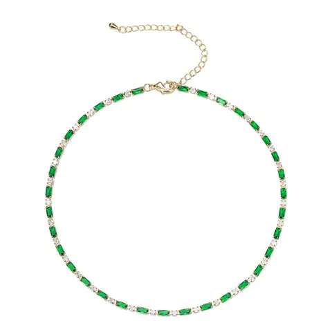 Ever Faith Green Cubic Zirconia Thin Tennis Choker Necklace