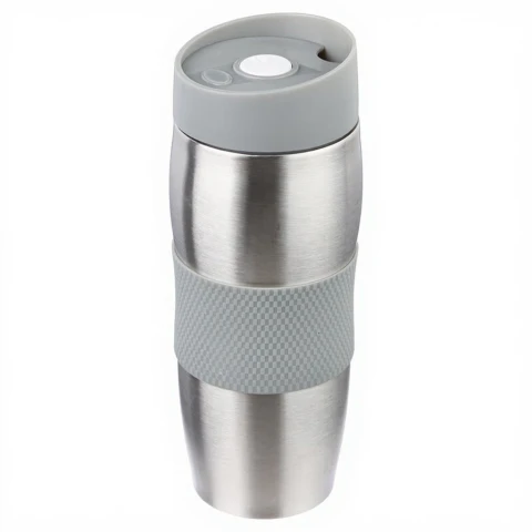 Mug isotherme en acier inoxydable et silicone gris de 350 ml