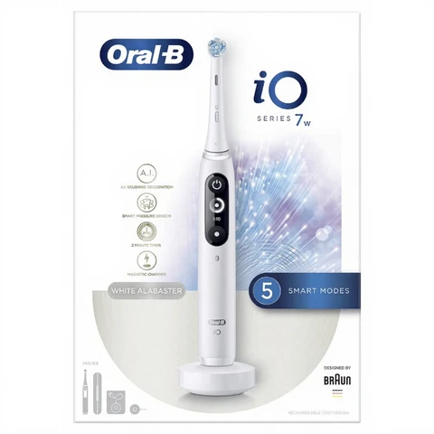 Oral-B iO Series 7 Brosse à dents électrique avec détection intelligente et nettoyage IA - Blanc albâtre