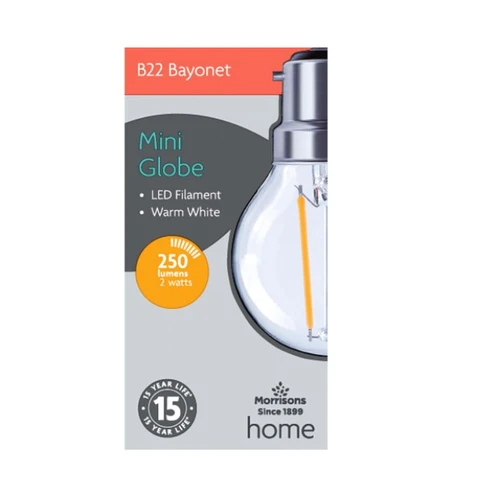 Morrisons Light Bulb LED Mini Globe Filament Bayonet B22 Warm White 250 Lumens 2 Watts