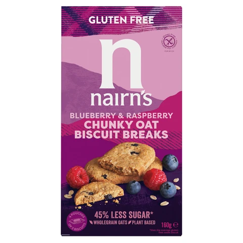 Nairns Gluten Free Biscuit Breaks Chunky Oats, Blueberry & Raspberry 160g
