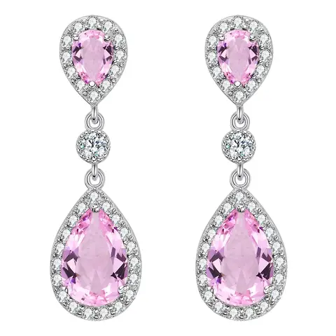 Ever Faith Cubic Zirconia Pink Infinity Teardrop Halo Pierced Earrings