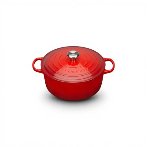 Le Creuset Signature Serie Runder Bräter aus Gusseisen mit Deckel - 22cm - 3.3L - Geeignet für alle Herdarten - Burgunderrot
