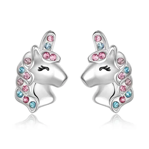 Ever Faith Magical Unicorn Stud Earrings with Cubic Zirconia