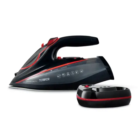 Tower Cord/Cordless Steam Iron with Ceraglide XL Ceramic Soleplate 3100W Red and Black T22035RED