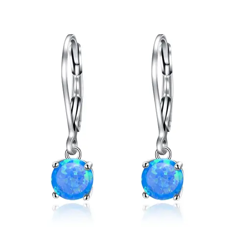 Ever Faith Blue Created Opal 6mm Round and Teardrop Leverback Earrings
