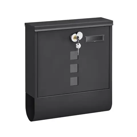 Mail Box, Wall-Mounted Post Box with Lock with Rotating Lid, 30.8x10x33.8cm, Black