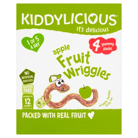 Kiddylicious Apple Fruit Wriggles 12+ Months 4 X 12g