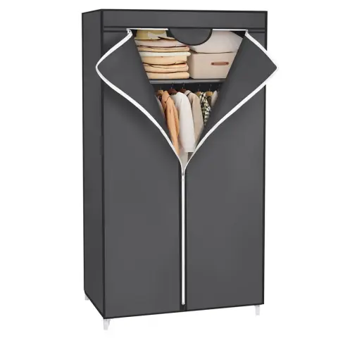Songmics Wardrobe Fabric 2 Shelves with Hanging Rail Grey