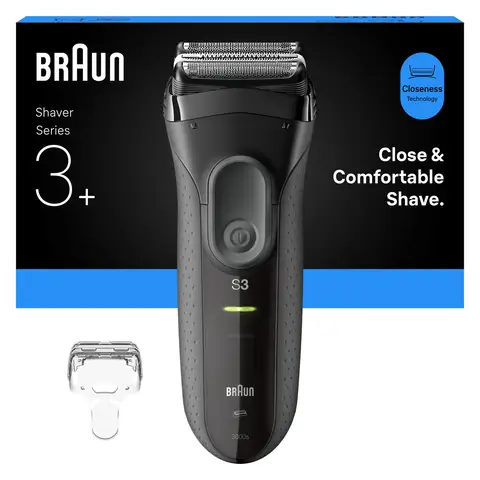 Braun Series 3+ Electric Shaver, 3 Flexible Blades, Efficiency MicroComb, Dry Razor for Men, Made in Germany, 3000S, Grey