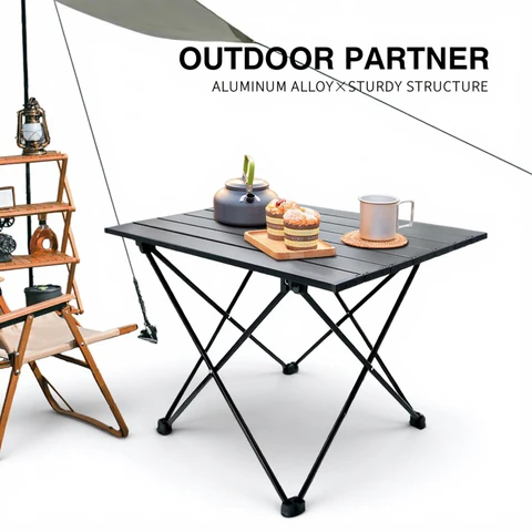 Table pliante portable Huacan pour camping léger en plein air, bureau en forme d'?uf, fête de jardin, pique-nique noir (68*46*41) cm