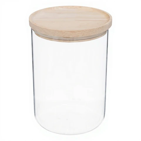 glasbecher mit holzdeckel und strohhalm: Stilvoll genießen