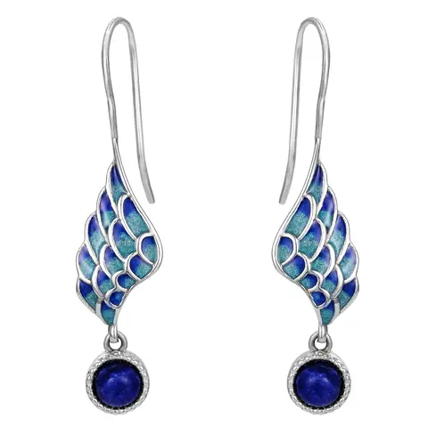 Ever Faith Enamel Lapis Lazuli Angel Wing Drop Dangle Hook Earrings