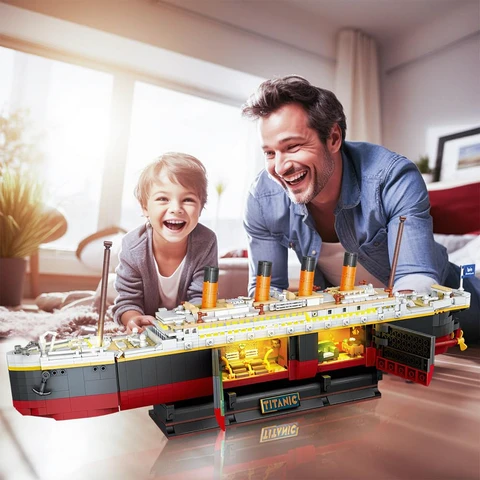 Titanic Bausatz mit LED-Licht, 2 in 1 Titanic Schiff Mini Baustein 1883 Teile, Schiffsmodell mit Gletscher-Displayständer, Bauklötze Spielzeug Geschenk für Erwachsene Jugendliche Kinder Jungen Mädchen 10 11 12+, Weihnachtsgeschenk