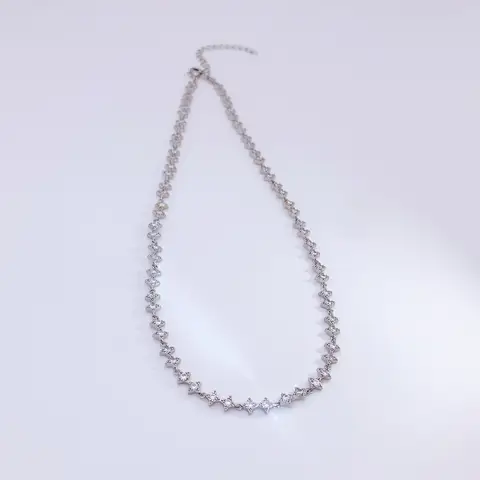 14-Inch Women's Rhodium Plated Choker Necklace, Dainty Beaded Chain