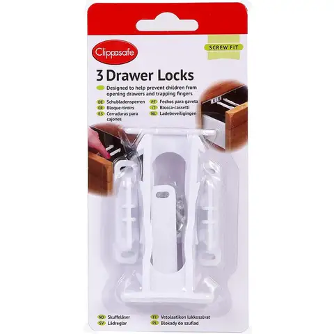 Clippasafe 3 Drawer Locks Pack of Three Screw Fit 1 Pack
