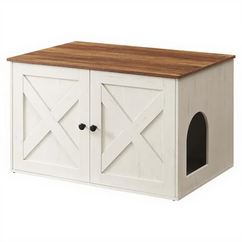 Litière pour chat Feandrea avec séparateur amovible, table, 80 x 53 x 50 cm, miel brun/blanc vintage PCL002P01V1