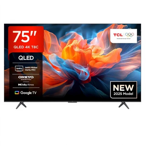 TCL 75T8C 75-inch 4K Ultra HD 144Hz Gaming Smart TV, AI-spraakbediening, HDR10+
