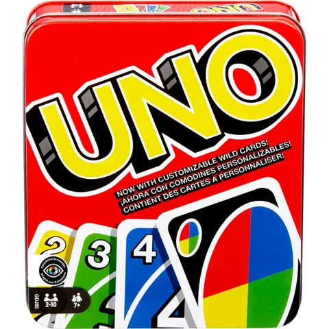 UNO Classic Kartenspiel – Partyspaß für die ganze Familie, leicht zu erlernen, in Blechdose