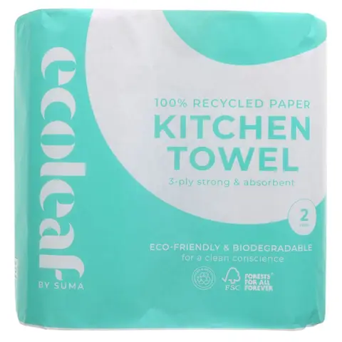 ECOLEAF BY SUMA Kitchen Towel Jumbo, 100% Recycled, 3-Ply, 2 Rolls