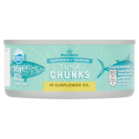 Morrisons Fad Free Tuna Chunks In Sunflower Oil 145g