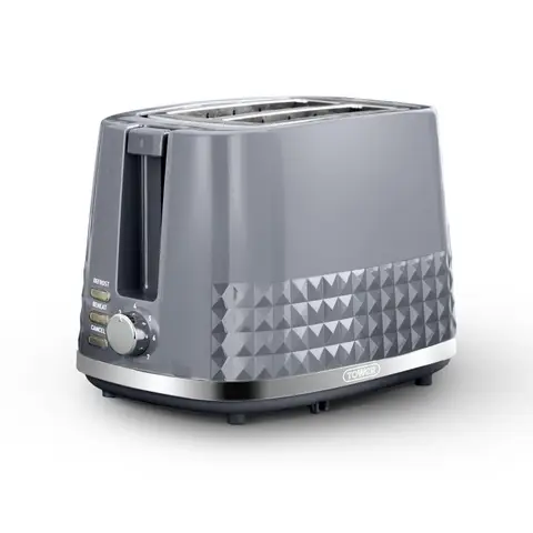 Tower Solitaire 2 Slice Toaster, 850W, Wide Slots, 3D Diamond Textured, Grey & Chrome Accents - T20082GRY