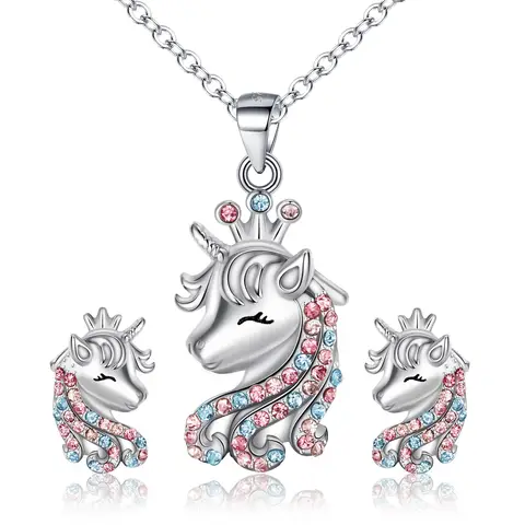 Ever Faith Unicorn Jewelry Set Cubic Zirconia Unicorn Necklace Earrings Set