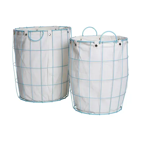 Maison by Premier Set Of Two Round Blue Wire Laundry Baskets