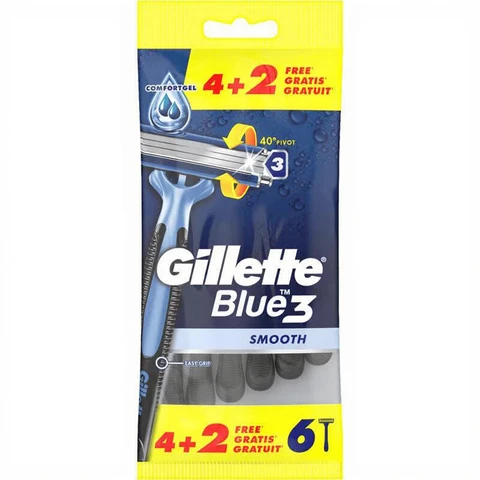GILLETTE Blue3 - Rasoirs Jetables Smooth - Lot de 6 rasoirs