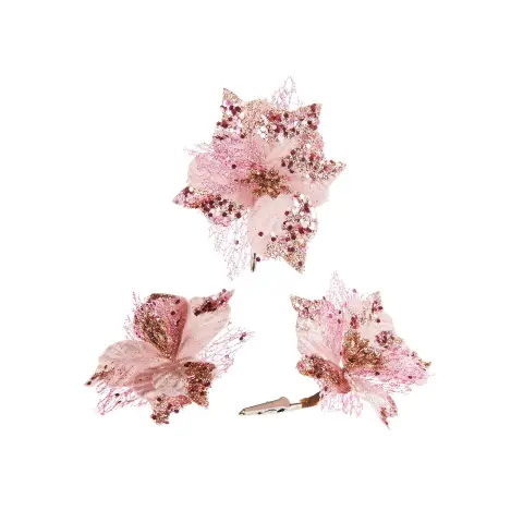 WeRChristmas Artificial Baby Pink Poinsettia Flower with Clip, 3 Pack, 12 cm