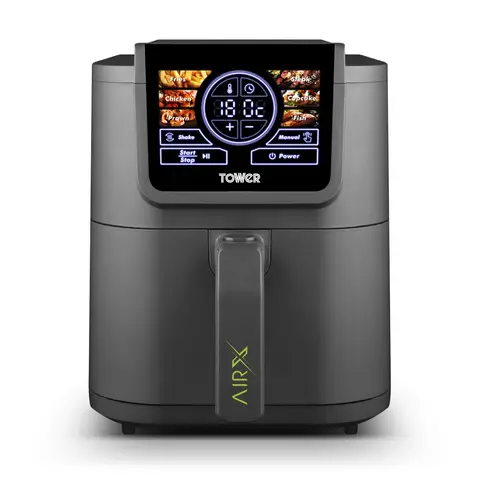 Tower AirX 5 L Digital Single Basket Air Fryer, 1500 W, Grey, AI and Vortx Technology, 6 Presets, T17166