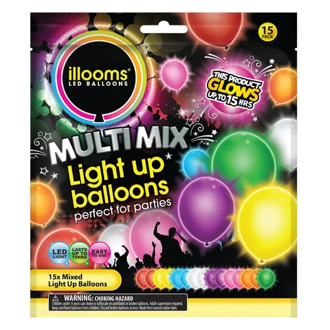ILLOOMS Balloons LED Light Up Multicolour 15pcs