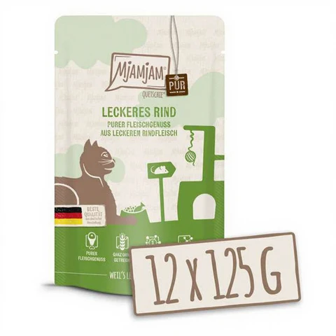 MjAMjAM Quetschie Nourriture pour chat au boeuf - 12 x 125 g 