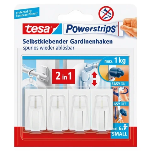 Tesa Powerstrips Gardinenhaken Weiß 4 Stück