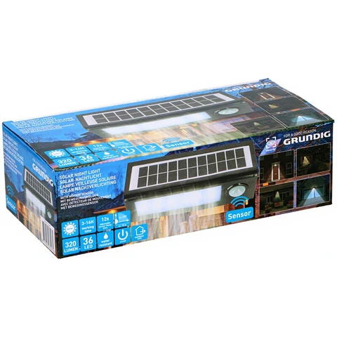 Grundig | Lampe Solaire LED d'Extérieur avec Détecteur de Mouvement - 320 Lumens - 2400 mAh - 272 x 125 x 75 mm
