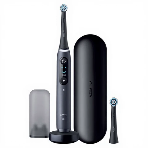 Oral-B iO Series 8 Electric Toothbrush (iO8N Black, AI Pressure Control, 6 Modes, OLED Display, 2 Brush Heads, Charging Station, Travel Case)