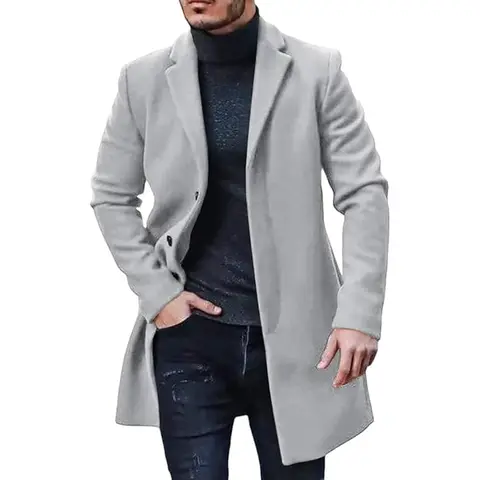 Men's Trench Coat Slim fit Notch Lapel Single Breasted Top Coat Winter Warm Business Long Jacket Overcoat (Gray， S)
