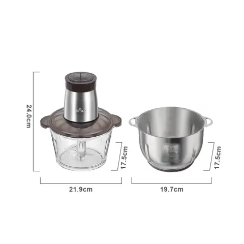 Bear 2L+1.8L Double Cup 600W Electric Food Processor & Chopper with Glass Container and 304 Stainless Steel Container 2 Speed Settings 4 Stainless Steel Blades for Chopping Meat Baby Food Fruit Vegetable