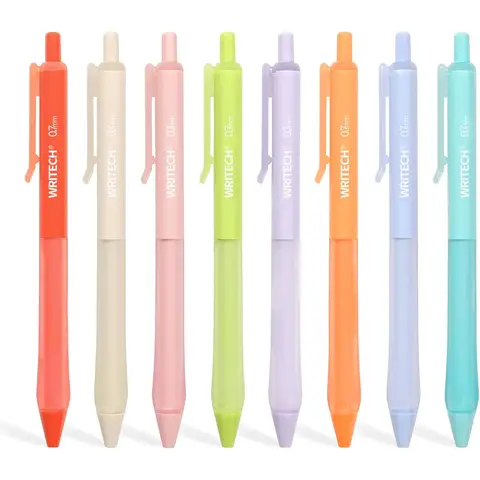 WRITECH Retractable Gel Ink Pens: Fine Point 0.7mm Assorted Color Soft Grip 8ct No Bleed & Smear Extra Smooth Writing Bullet Tip Colored Pen Set for Journaling Coloring