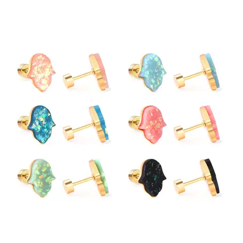 18K PVD Gold Plated Stainless Steel Flower Stud Earrings, Colorful Crushed Stone Inlay Screw Back Piercing